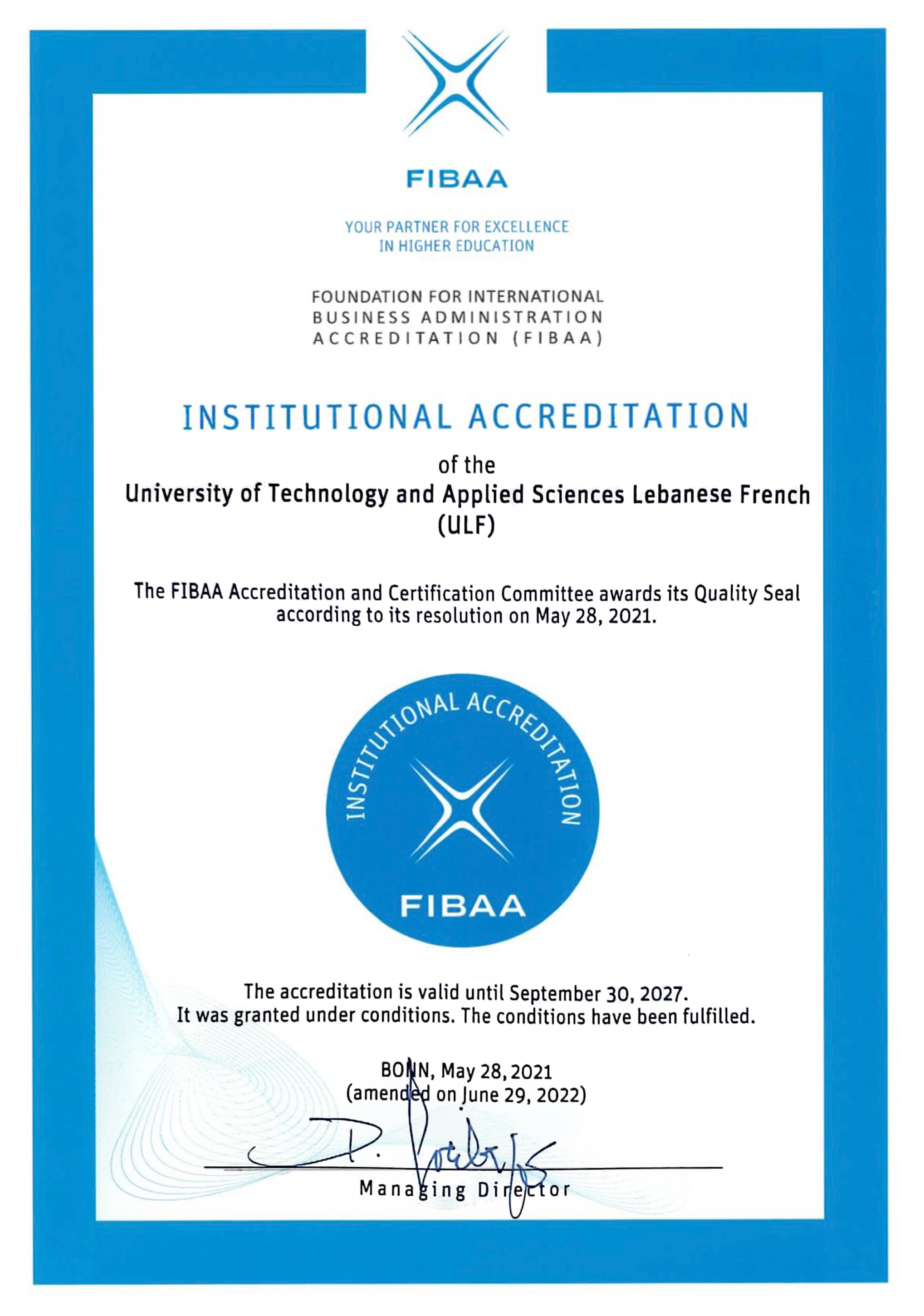 FIBAA ULF Certificate